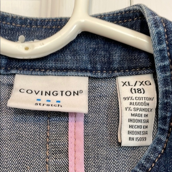 Women's XL (18) Covington stretch Denim Jacket Button Front pockets 3/4 sleeves - Picture 3 of 10